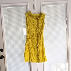 Yellow Vintage Dress with Green Tulip Pattern
